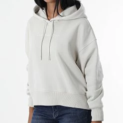 Meilleure affaire ✔️ Sweat Capuche Femme Shrunken Institution 9910 Beige de Calvin Klein ⭐ -France Calvin Klein Soldes 2024 calvin klein 329882 J20J219910 ACF 20220802T161024 03