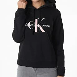 Acheter 🌟 Sweat Capuche Femme Iconic Monologo 9949 Noir de Calvin Klein 😉