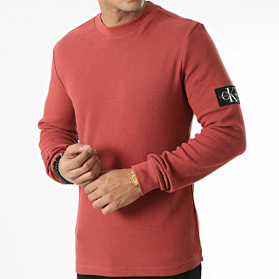 Top 10 ❤️ Sweat Crewneck Monogram Badge Waffle 6610 Rouge Brique de Calvin Klein ⌛ 3 Top 10 ❤️ Sweat Crewneck Monogram Badge Waffle 6610 Rouge Brique de Calvin Klein ⌛ – Image 3