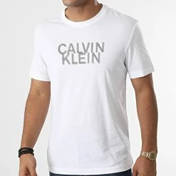 Top 10 🎁 Tee 👚 Shirt Distorted Logo 0113 Blanc de Calvin Klein 😀