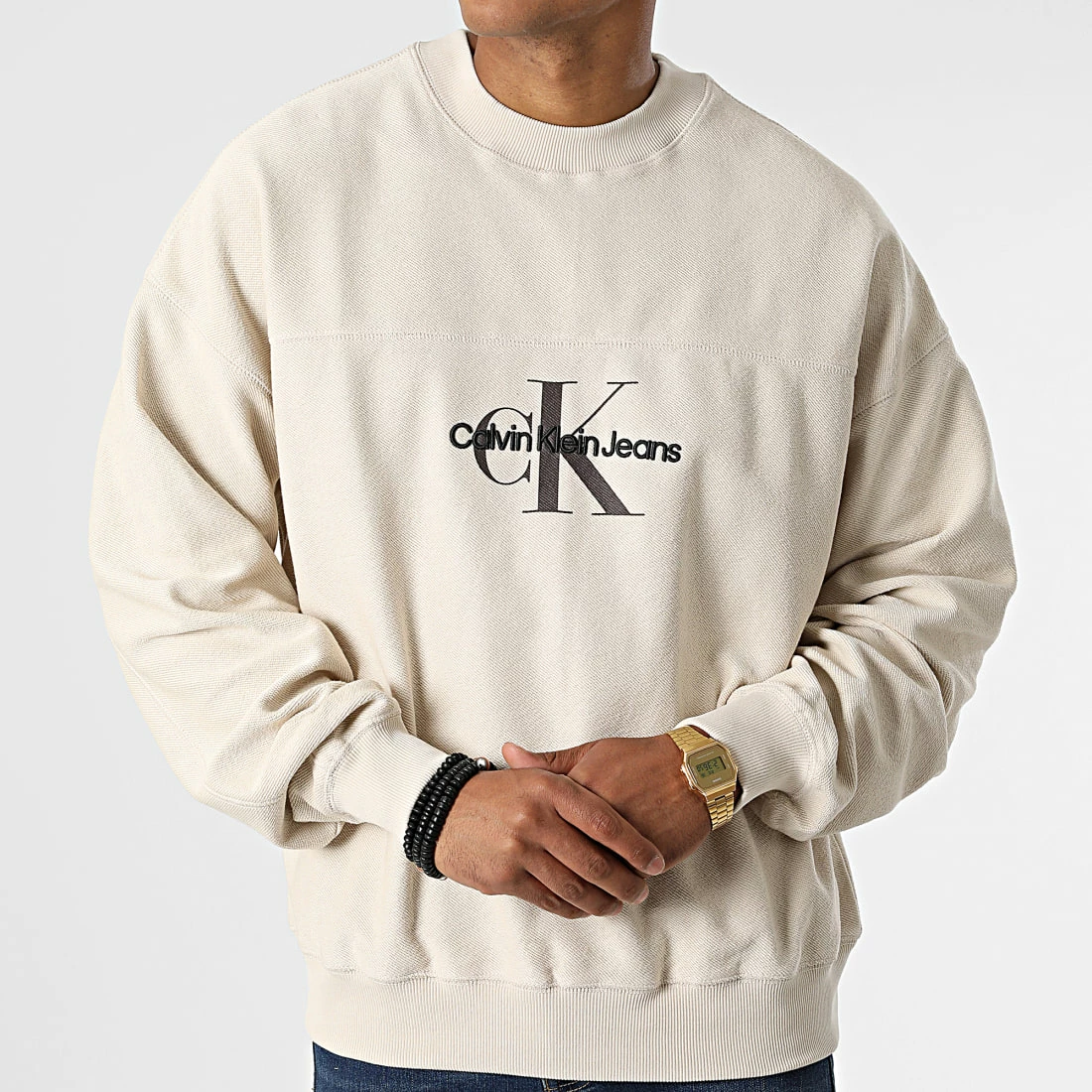 Top 10 🛒 Sweat Crewneck Monologo Textured 1893 Beige de Calvin Klein 😀 3 Top 10 🛒 Sweat Crewneck Monologo Textured 1893 Beige de Calvin Klein 😀 – Image 3