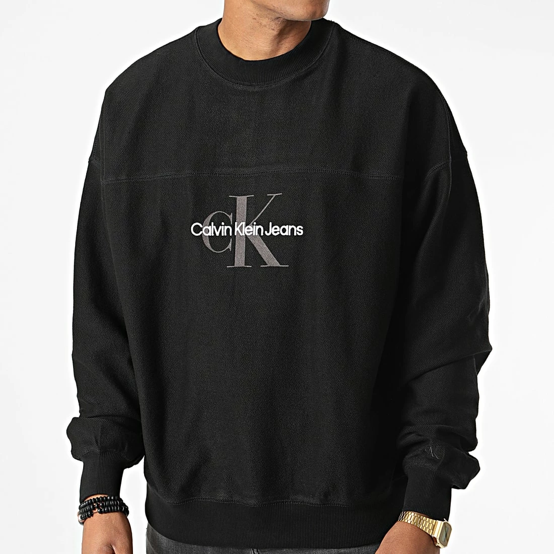 Sortie 👍 Sweat Crewneck Monologo Textured 1893 Noir de Calvin Klein 💯 1 Sortie 👍 Sweat Crewneck Monologo Textured 1893 Noir de Calvin Klein 💯