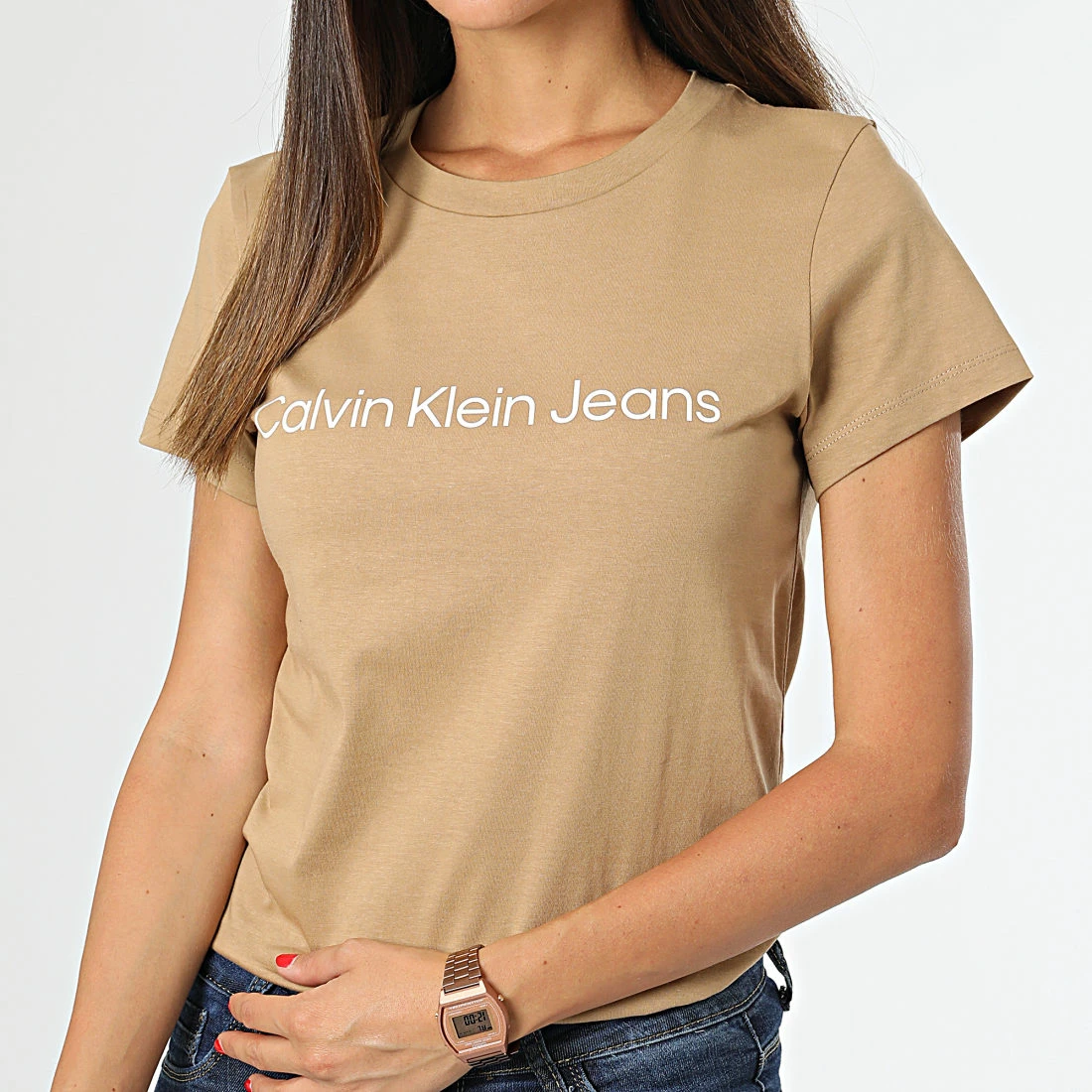 Budget 👏 Lot De 2 Tee 👕 Shirts Femme 6466 Blanc Beige de Calvin Klein 💯 4 Budget 👏 Lot De 2 Tee 👕 Shirts Femme 6466 Blanc Beige de Calvin Klein 💯 – Image 4