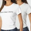 Sortie 😉 Lot De 2 Tee 👕 Shirts Femme 6466 Blanc Gris de Calvin Klein 🥰