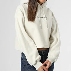 Remise 😉 Sweat Capuche Polaire Crop Femme 9762 Beige de Calvin Klein 🎉 -France Calvin Klein Soldes 2024 calvin klein 331195 J20J219762 ACF 20220819T135857 03