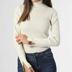 Offres 😉 Pull Col Roulé Femme 9779 Beige de Calvin Klein 😀