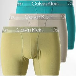 Coupon 🔔 Lot De 3 Boxers Modern Structure NB2971A Beige Vert Kaki Turquoise de Calvin Klein 🧨