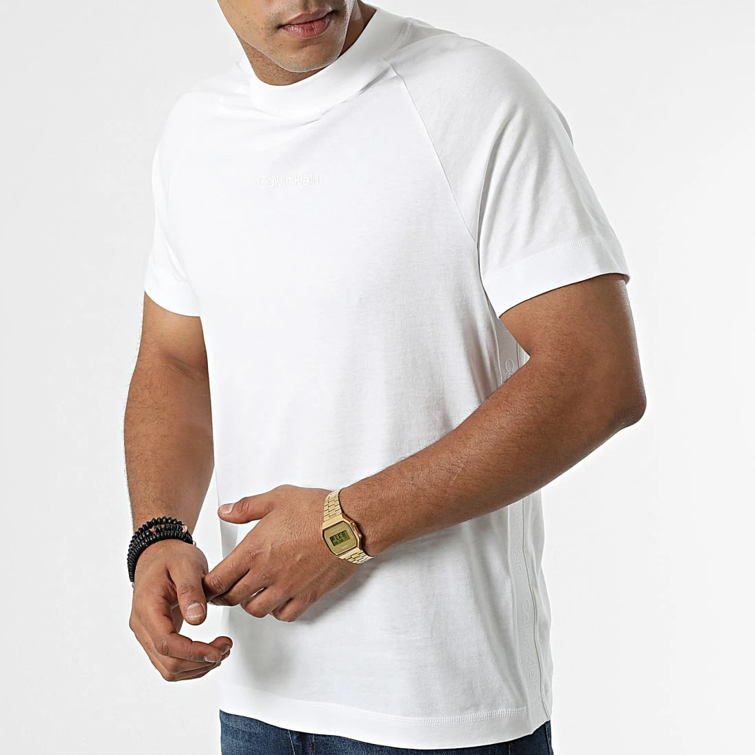 Meilleure vente 🥰 Tee 👚 Shirt A Bandes Elevated Logo 9796 Blanc de Calvin Klein ⭐ 3 Meilleure vente 🥰 Tee 👚 Shirt A Bandes Elevated Logo 9796 Blanc de Calvin Klein ⭐ – Image 3