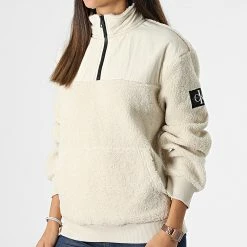 Tout neuf ✨ Sweat Col Zippé Femme Fourrure 2196 Beige de Calvin Klein 🤩 -France Calvin Klein Soldes 2024 calvin klein 333323 J30J322196 ACF 20221103T115300 03