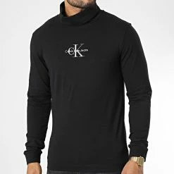 Vente flash 😍 Tee 👕 Shirt Manches Longues Col Roulé 1701 Noir de Calvin Klein 😍