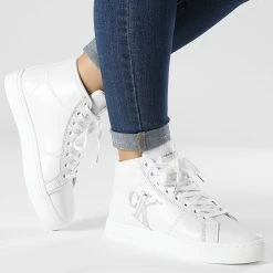 Nouveau 💯 Baskets Femme Classic Cupsole Mid 0777 White Silver de Calvin Klein 💯 -France Calvin Klein Soldes 2024 calvin klein 334089 YW0YW00777 0LB 20220830T155750 03