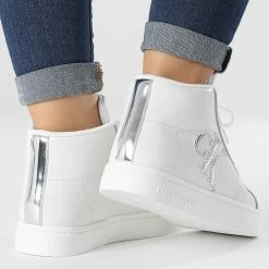 Nouveau 💯 Baskets Femme Classic Cupsole Mid 0777 White Silver de Calvin Klein 💯 -France Calvin Klein Soldes 2024 calvin klein 334089 YW0YW00777 0LB 20220830T155751 04