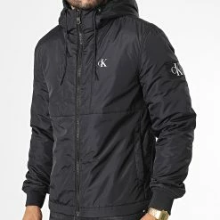 Nouveau 🔥 Veste Zippée Capuche Padded Harrington 2180 Noir de Calvin Klein 💯