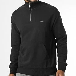 Promo ✨ Sweat Col Zippé Cotton Comfort Quarter Zip 0627 Noir de Calvin Klein 🔥