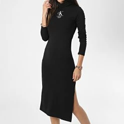 Remise 🛒 Robe Col Roulé Femme 9992 Noir de Calvin Klein 🥰