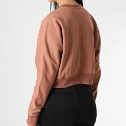 Remise ✔️ Sweat Crewneck A Bandes Femme Crop GWF2W300 Marron de Calvin Klein 😉 -France Calvin Klein Soldes 2024 calvin klein 338500 GWF2W300 64M 20221104T155217 04