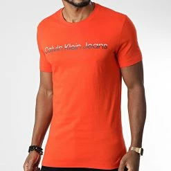 Remise 🔔 Tee 👕 Shirt Mixed Institutional 0878 Orange de Calvin Klein 😍 -France Calvin Klein Soldes 2024 calvin klein 339219 J30J320878 S04 20221024T151000 03