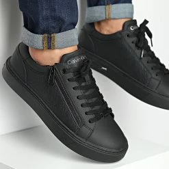 Promo 😍 Baskets Low Top Lace Up Zip Mono 0813 Black de Calvin Klein 🎁