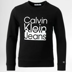 Meilleure vente 👏 Sweat Crewneck Enfant Box Logo 1438 Noir de Calvin Klein ❤️