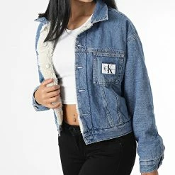 Sortie ❤️ Veste Jean Polaire Réversible Femme Crop 9349 Denim Blanc de Calvin Klein ⌛ -France Calvin Klein Soldes 2024 calvin klein 341862 J20J219349 1AA 20221031T143503 03