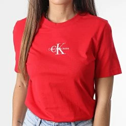 Top 10 👏 Tee 👚 Shirt Femme Monologo 9135 Rouge de Calvin Klein 👏