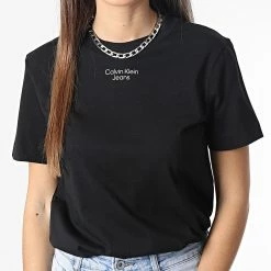 Offres 🎁 Tee 👕 Shirt Femme Stacked Logo Modern 9889 Noir de Calvin Klein 🔔 -France Calvin Klein Soldes 2024 calvin klein 342088 J20J219889 BEH 20221021T161333 03