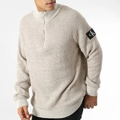 Meilleure affaire 🤩 Pull Col Zippé 1688 Beige Chiné de Calvin Klein ❤️ -France Calvin Klein Soldes 2024 calvin klein 342513 J30J321688 ACF 20221024T154236 03