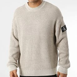 Coupon 🎁 Pull Badge Plated 1685 Beige Chiné de Calvin Klein 👏