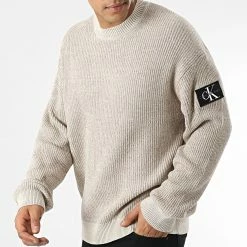 Coupon 🎁 Pull Badge Plated 1685 Beige Chiné de Calvin Klein 👏 -France Calvin Klein Soldes 2024 calvin klein 342583 J30J321685 ACF 20221024T154724 03