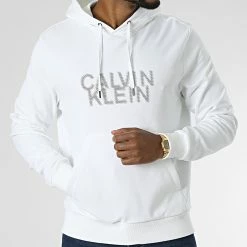 Meilleure vente ⭐ Sweat Capuche Distorted Logo 0075 Blanc de Calvin Klein 😉 -France Calvin Klein Soldes 2024 calvin klein 342872 K10K110075 YAF 20221020T112415 03
