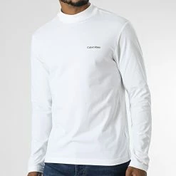 Meilleure affaire ⌛ Tee 👚 Shirt Manches Longues Micro Logo 0179 Blanc de Calvin Klein 💯