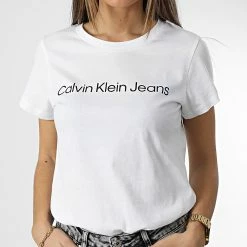 Le moins cher ⌛ Tee 👚 Shirt Femme 0253 Blanc de Calvin Klein 🔔 -France Calvin Klein Soldes 2024 calvin klein 344084 J20J220253 YAF 20221114T122151 03