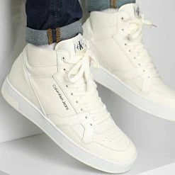 Acheter 🎁 Baskets Cups Lace Up High Leather 0498 Off White de Calvin Klein 🌟
