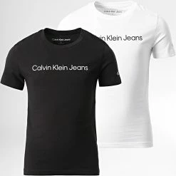 Bon marché 😉 Lot De 2 Tee 👕 Shirts Enfant 1531 Blanc Noir de Calvin Klein ✨