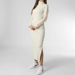 Tout neuf 👏 Robe Col Roulé A Bandes Femme 9993 Beige de Calvin Klein 🎁 -France Calvin Klein Soldes 2024 calvin klein 344915 J20J219993 ACF 20221121T154522 03