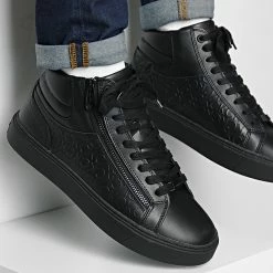 Vente flash ✨ Baskets High Top Lace Up Zip 1008 Black Mono de Calvin Klein ✔️