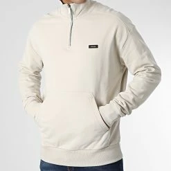 Vente flash ❤️ Sweat Col Zippé Cotton Comfort Quarter Zip 0627 Beige de Calvin Klein 🛒