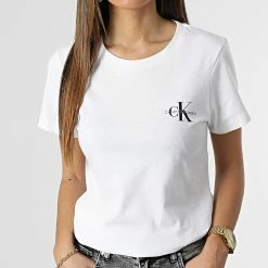 Meilleur prix 😉 Lot De 2 Tee 👚 Shirt Slim Femme 9734 Blanc de Calvin Klein 🥰 -France Calvin Klein Soldes 2024 calvin klein 345649 J20J219734 YAF 20221114T121456 03