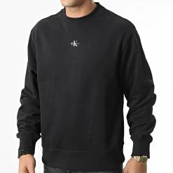 Nouveau 🥰 Sweat Crewneck Micro Monologo 2534 Noir de Calvin Klein 🎁