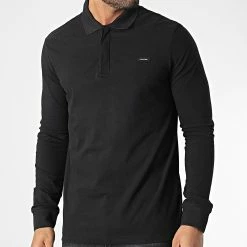 Meilleure affaire 👏 Polo Manches Longues Stretch Pique 0816 Noir de Calvin Klein 👏