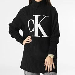 Budget 🧨 Pull Col Roulé Femme Oversized CK Sweater 0440 Noir de Calvin Klein 🧨 -France Calvin Klein Soldes 2024 calvin klein 347270 J20J220440 BEH 20221118T155516 03