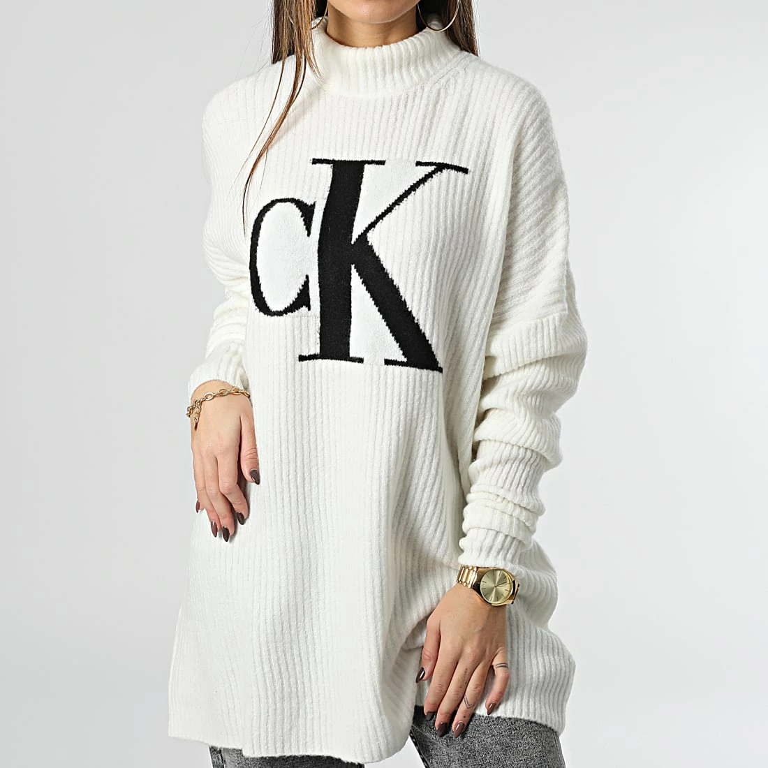 Le moins cher 🎁 Pull Col Roulé Femme Oversized CK Sweater 0440 Blanc de Calvin Klein 😉 1 Le moins cher 🎁 Pull Col Roulé Femme Oversized CK Sweater 0440 Blanc de Calvin Klein 😉
