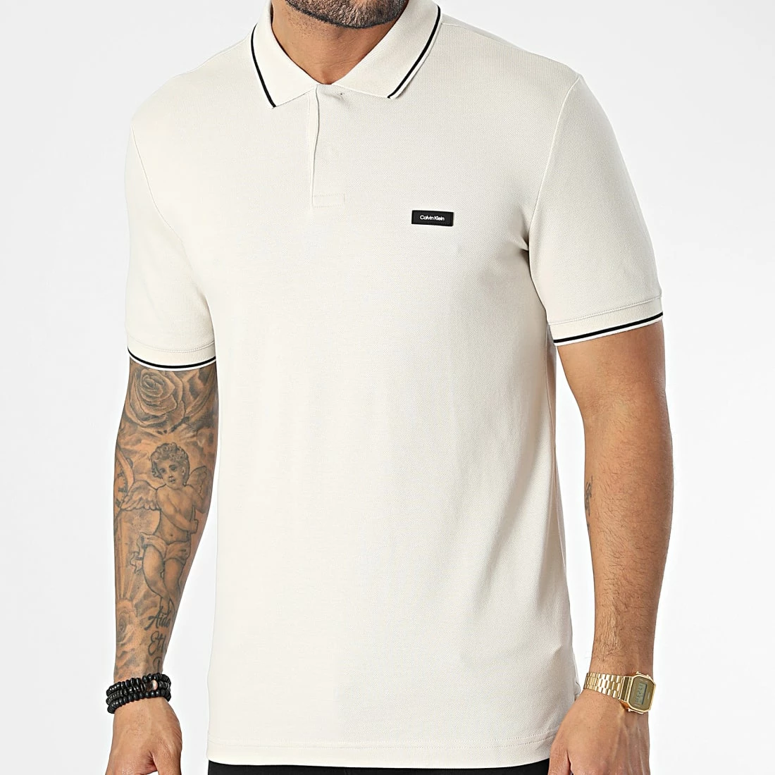 Promo 🔔 Polo A Manches Courtes Stretch Pique Tipping 0596 Beige de Calvin Klein 🤩 3 Promo 🔔 Polo A Manches Courtes Stretch Pique Tipping 0596 Beige de Calvin Klein 🤩 – Image 3