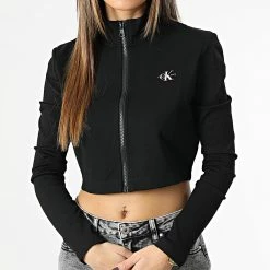 Budget ✨ Veste Zippée Crop Femme Short Milano 0285 Noir de Calvin Klein 💯 -France Calvin Klein Soldes 2024 calvin klein 347409 J20J220285 BEH 20221114T155751 03