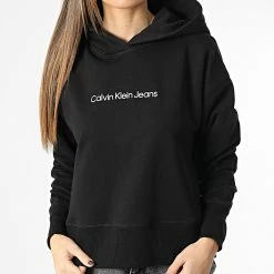 Budget 🥰 Sweat Capuche Femme Shrunken Institutional 0430 Noir de Calvin Klein 👍 -France Calvin Klein Soldes 2024 calvin klein 347413 J20J220430 BEH 20221114T155944 03