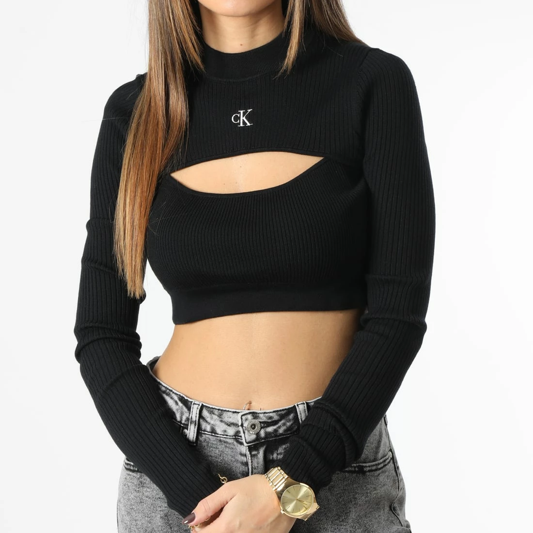 Promo 🧨 Pull Crop Femme Cut Out Neckline 0446 Noir de Calvin Klein 🔥 1 Promo 🧨 Pull Crop Femme Cut Out Neckline 0446 Noir de Calvin Klein 🔥