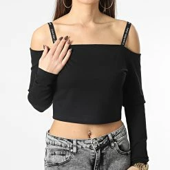 Grosses soldes ✨ Tee 👚 Shirt Manches Longues Femme Logo Straps Milano 0294 Noir de Calvin Klein 🌟 -France Calvin Klein Soldes 2024 calvin klein 347469 J20J220294 BEH 20221118T155629 03