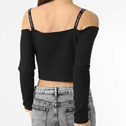 Grosses soldes ✨ Tee 👚 Shirt Manches Longues Femme Logo Straps Milano 0294 Noir de Calvin Klein 🌟 -France Calvin Klein Soldes 2024 calvin klein 347469 J20J220294 BEH 20221118T155631 04