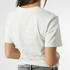 Meilleure vente 🥰 Tee 👚 Shirt Col V Femme Micro Monologo 0303 Beige de Calvin Klein ✔️ -France Calvin Klein Soldes 2024 calvin klein 347470 J20J220303 YBI 20221114T122932 04