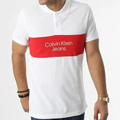 De gros ⭐ Polo Manches Courtes 2449 Blanc Rouge de Calvin Klein 👍 -France Calvin Klein Soldes 2024 calvin klein 347765 J30J322449 YAF 20221114T141546 03
